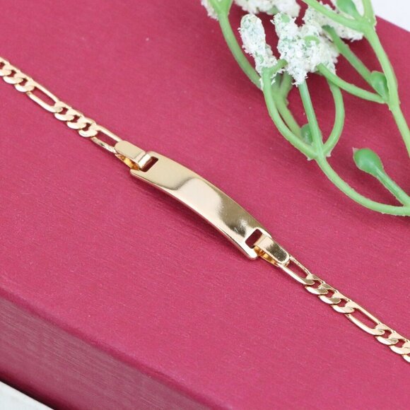 "Sleek Rose Gold Bracelet with Figaro Chain and Polished Plate, XPBL1084 - Picture 1 of 12